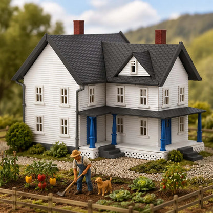 Evemodel N Scale Model Dwelling House Pre-built Painted Two-story Building