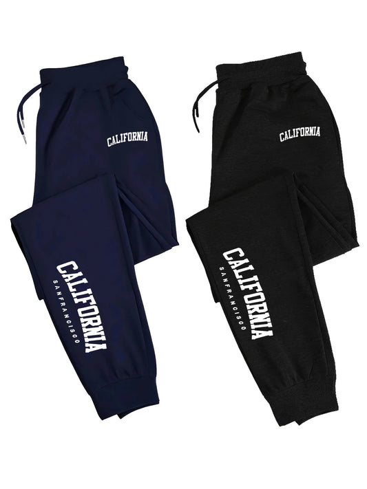 2 Pack Men's Print Polyester Joggers, Drawstring Waist, Wrinkle-Resistant, Breathable, Slim-Fit, Cuffed Hem, Ideal for S