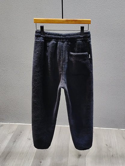 Thiened Fce Men's Sport Pants Loose Casual Long Trousers Autumn Winter Large Size Bla Cuffed Polyester Fiber Youth