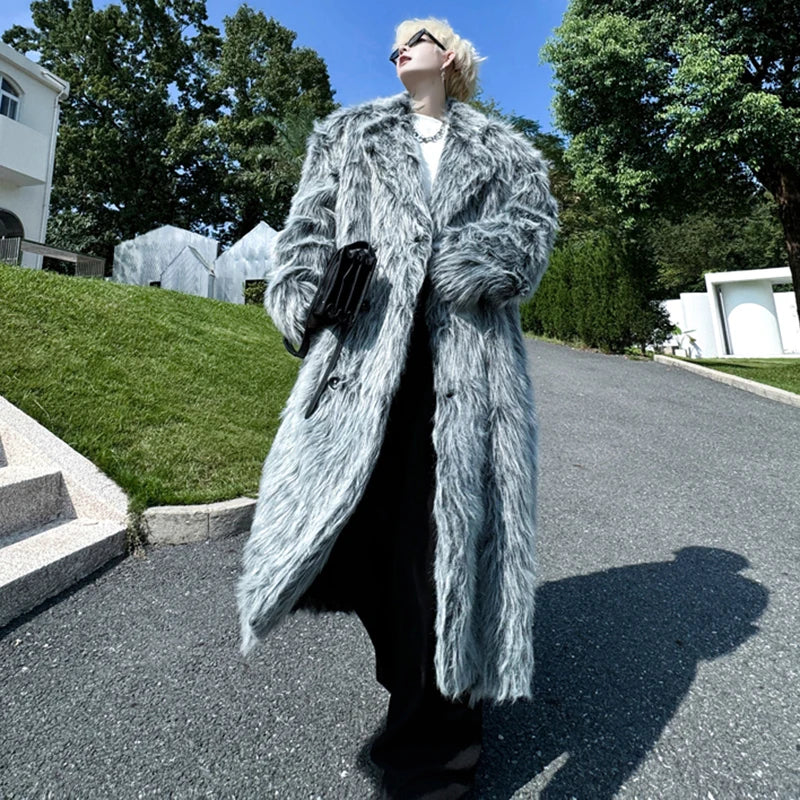 LUZHEN Winter Velvet Thickened Long Over The Knee Faux Fur Coat High-end Korean Trendy Handsome Classy Men's Outerwear LZ6697