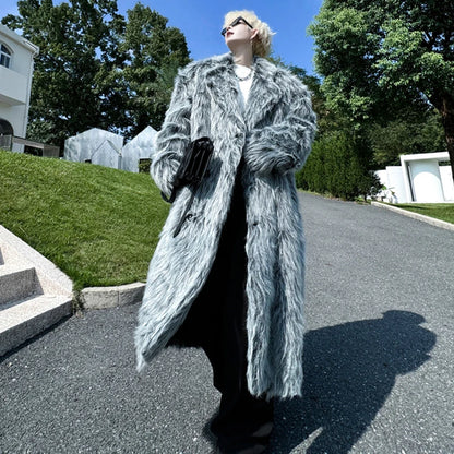 LUZHEN Winter Velvet Thickened Long Over The Knee Faux Fur Coat High-end Korean Trendy Handsome Classy Men's Outerwear LZ6697
