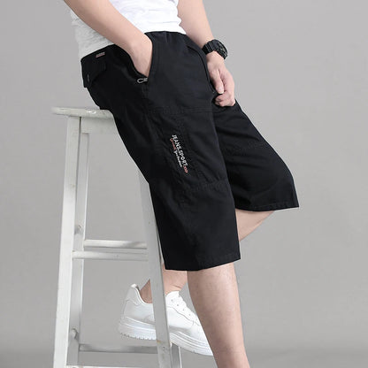 Summer Zipper Pocket Workwear Shorts Mens Knee Cargo Pants 2026 Cotton Shorts Men Climbing Jogger Elastic Waist Sports Work Wear
