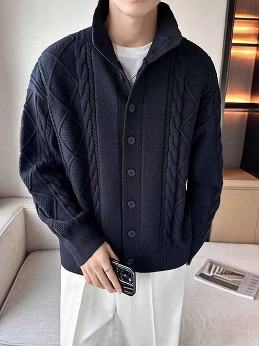 Cashmere knitted cardigan jacket men's spring and autumn high-end jacquard casual men's sweater new