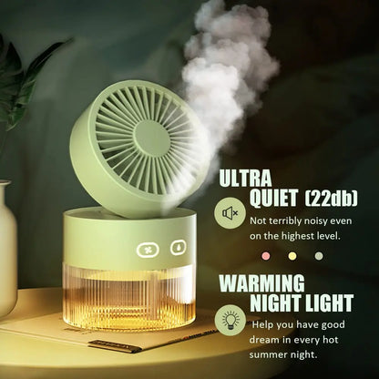 Portable Spray Fan USB Rechargeable 3 in 1 Cooling Humidifier Aroma Diffuser Night Light Desk Fan for Office Dorm Car Travel