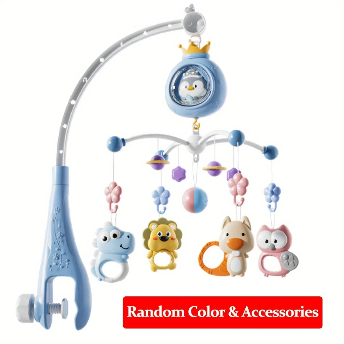 Penguin crib ornament with interactive music and lights – promotes children's brain development, multi-functional rotating toy