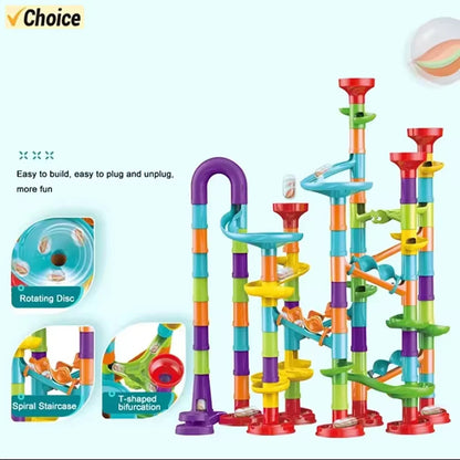 Construction Marble Run Race Track Building DIY Blocks Kids 3D Maze Ball Roll Toys Children Christmas Gift 45/93/113/142pcs Set