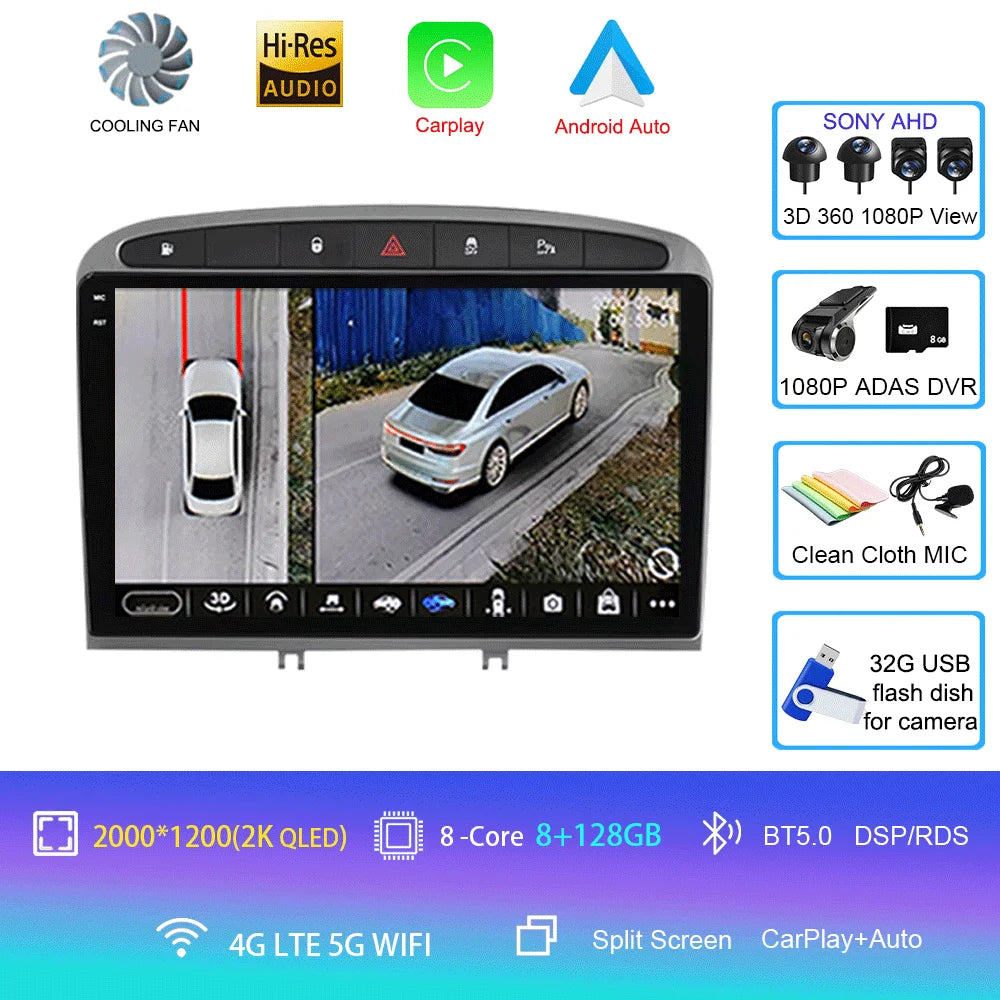 Android 16 Car Radio for Peugeot RCZ 308 SW 2007-2015 408 2012-2020 2DIN Multimedia Navigation GPS Carplay Auto Head Unit WIFI