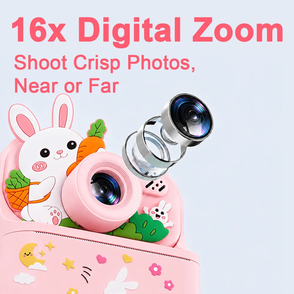 Kids Instant Print Camera IPS Screen Selfie Toy Camera With Print Paper 32G Card Lanyard DIY Gift For 3-12 Years Boys Girls