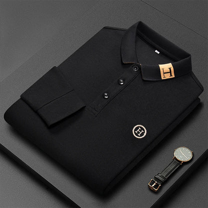 New Best-selling Spring and Autumn Men's Trendy Fashion Lapel Embroidered Long Sleeved Top Polo Shirt Sweatshirt T-shirt