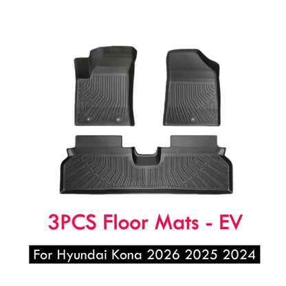 For Hyundai Kona 2026 2025 2024 Car Floor Mats Kona Fuel Gasonline EV Heavy Duty TPE Floor Liners & Cargo Backrest Mat