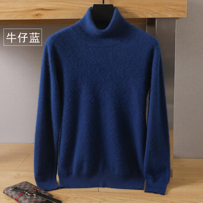 Men's Turtleneck 100% Mink Cashmere Sweater Men 2025 Autumn and Winter Large Size Loose Knitted Sweater Keep Warm Top Men Jumper