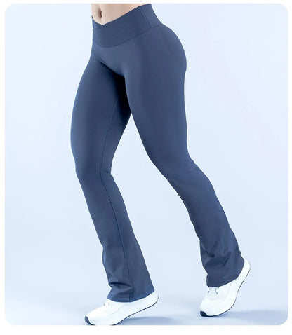 Seamless Flares Women Gym Fashion Yoga High Elastic Flared Pants Waist Cross Seamless Sports Leggings Fitness Wide-leg Trousers