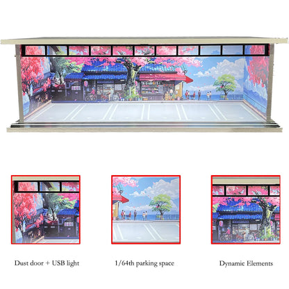 1/64 Scale Diecast Car Garage Diorama Model Miniature Case LED Light Parking Garage Diorama Kit for Collectible Cars Model