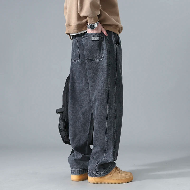 Men's Workwear Jeans Spring Autumn Wear Resistant Dirty Denim Multi Pocket Loose Straight Cut Fashion Urban Casual Leisure