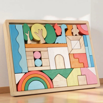Big Size Wooden Blocks Rainbow Building Blocks Stacking Wood Toy Shape Color Cognitive Learning Toys Montessori Early Education