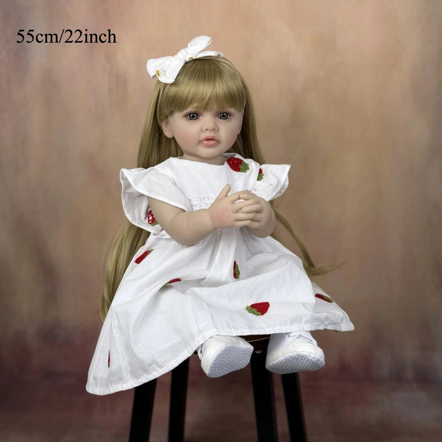 BZDOLL 55cm Full Vinyl Body Reborn Baby Beautiful Doll 22inch Lifelike Long Hair Princess Toddler Baby Art Collection Toy