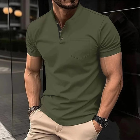 Men's Casual Shirt V-Neck Button Up Versatile Color Lapel Button T-Shirt Polo Shirt for Men Casual Streetwear Summer Cool Wear