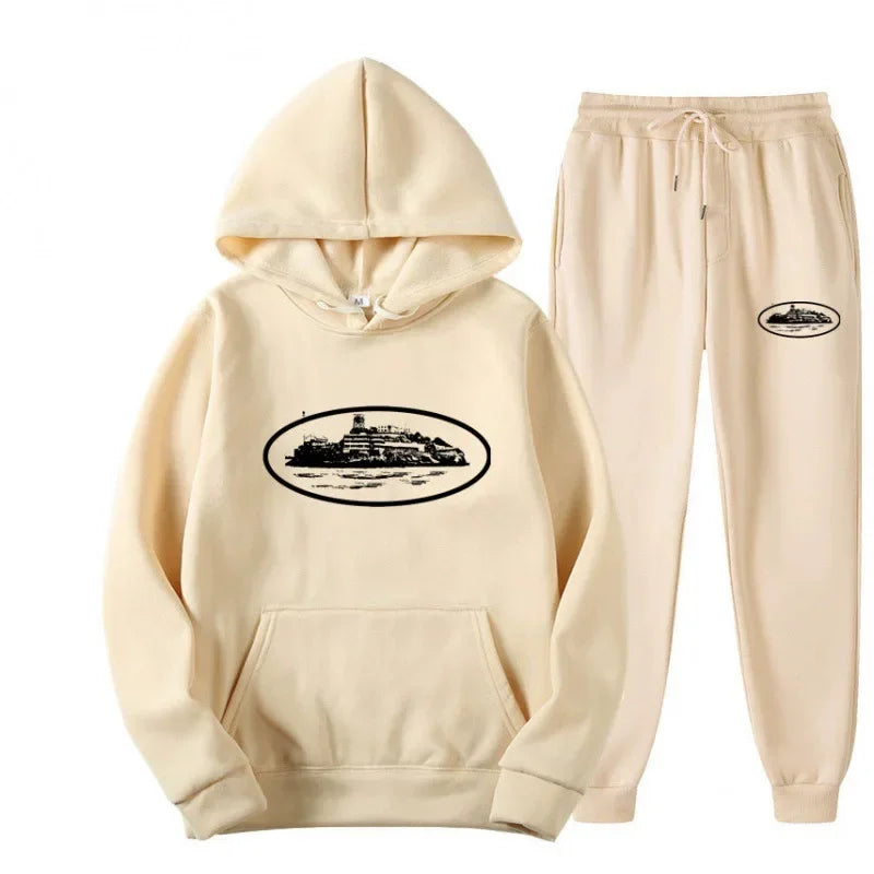 NICE Loose Unisex Fleece-lined Printed Sweatshirt Hoodie Set Devil Prisoner Pattern Eco-Friendly Soft Comfortable Casual Wear