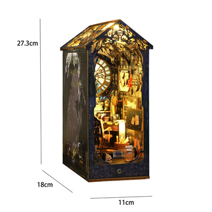 DIY Book Nook Shelf Insert Kit 3D Wooden Puzzle Doll House Assembly Building Model Bookends With Furniture LED Light Xmas Gifts