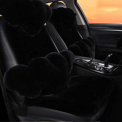 2/3/4pcs Super Soft Fluffy Rabbit Faux Fur Car Seat Cover Winter Plush Warm Thick Home Car Seat Cushion Pad Neck/Waist Pillow