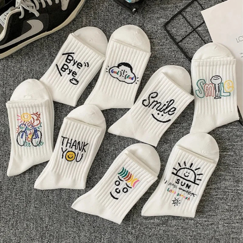 2/3/5/8 Pairs Men Women White Mid-Calf Socks Moisture-Wicking Anti Odor Casual Sports Basketball Retro Arch Support Socks