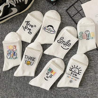 2/3/5/8 Pairs Men Women White Mid-Calf Socks Moisture-Wicking Anti Odor Casual Sports Basketball Retro Arch Support Socks