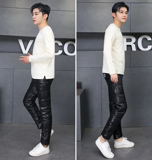 Men's High Waist Thickened Slim Fit Large Size down Pants Outdoor Youth Inner Wear Cotton down Pants Winter Thick