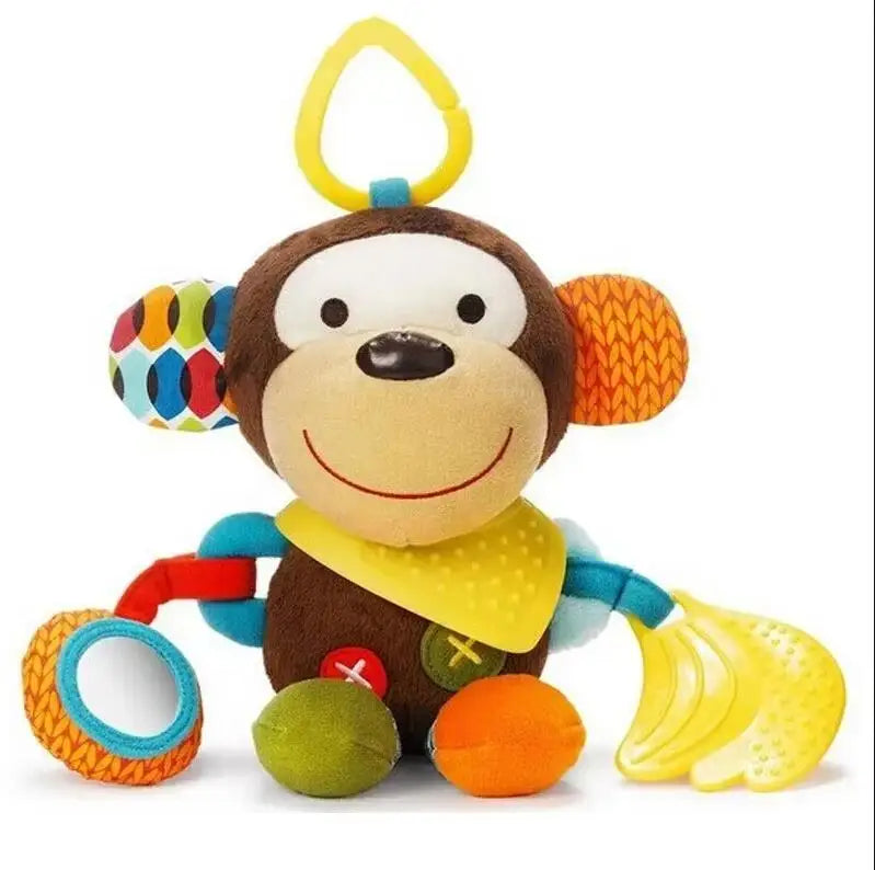Animal Plush Baby Teething Toy Infant Stroller Hanging Rattle with Teether Soft Sensory Stuffed Animal Toy for Newborn 0 12Month