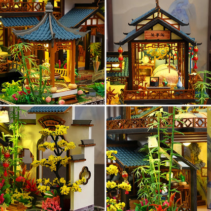 DIY Miniature Dollhouse Traditional Chinese Courtyard,3D Wooden Puzzle DIY Kit with LED Light, Creative Birthday Gift Home Decor