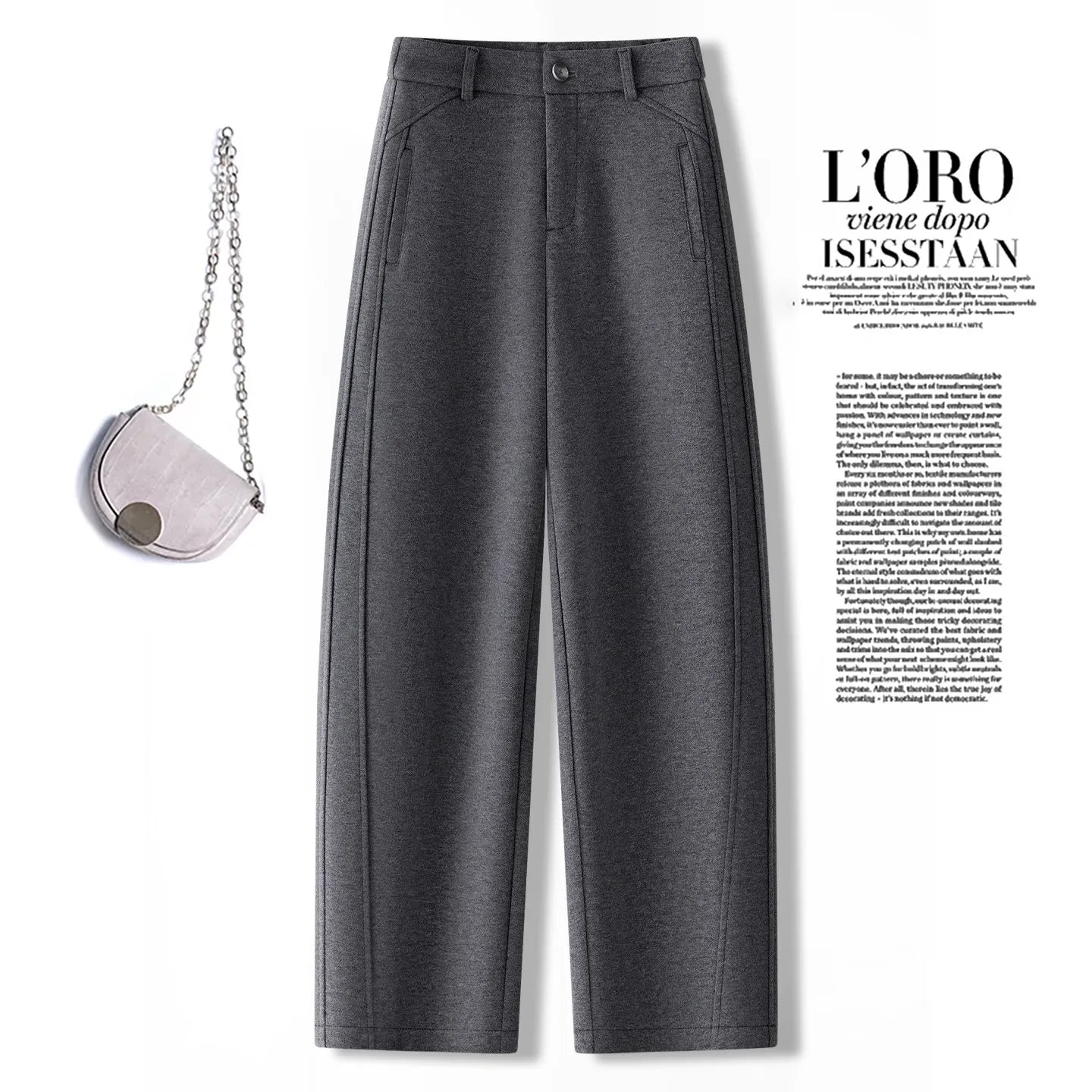 High Waist Grey Woolen Knife Pants Women's Casual Autumn Winter Straight Leg Trousers Commute Style Korean Fashion