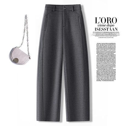 High Waist Grey Woolen Knife Pants Women's Casual Autumn Winter Straight Leg Trousers Commute Style Korean Fashion