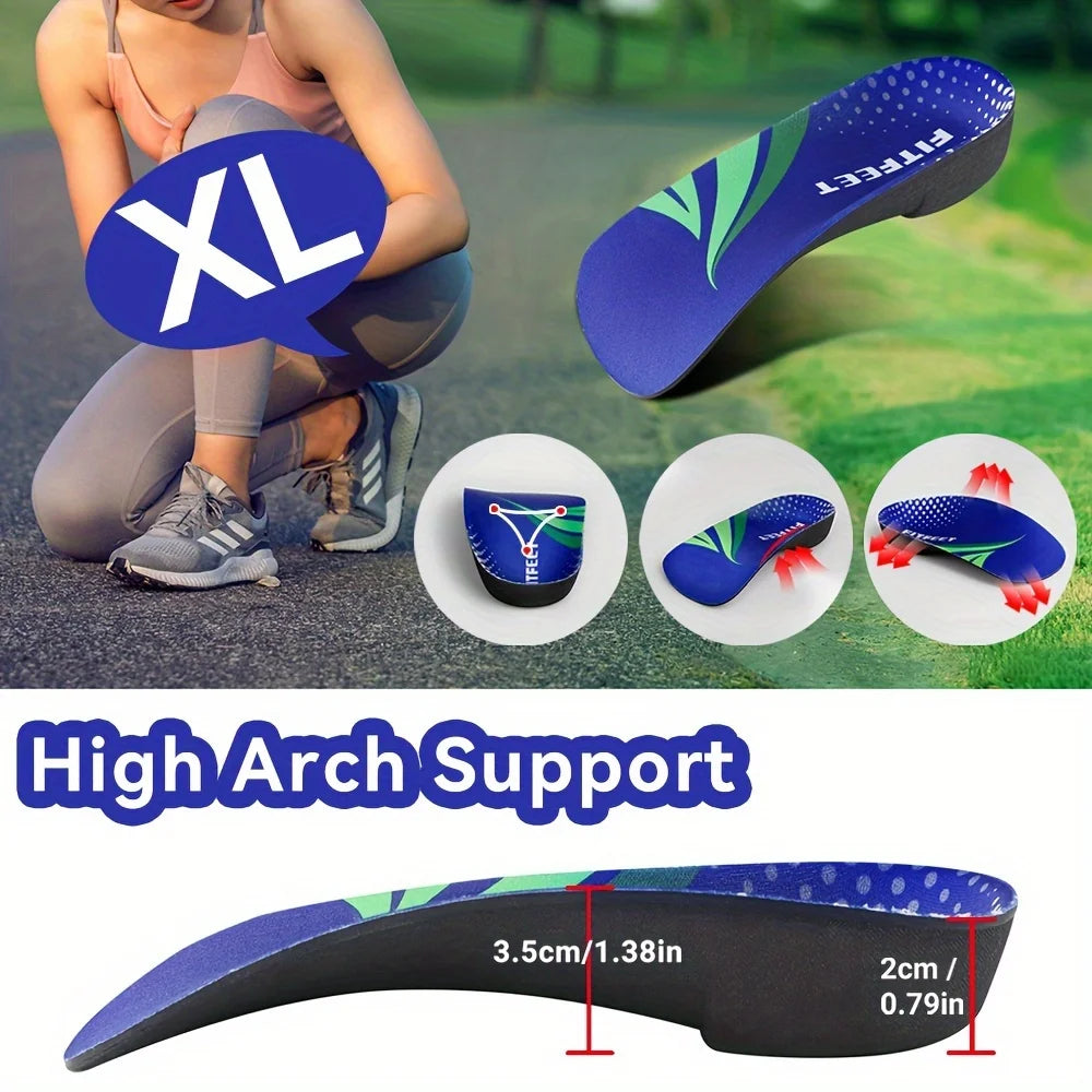 RooRuns Orthopedic Arch Support Shoes Insoles 3/4 Length Flat Feet Shoes Pads for Feet Plantar Fasciitis Heel Pain Relief Unisex