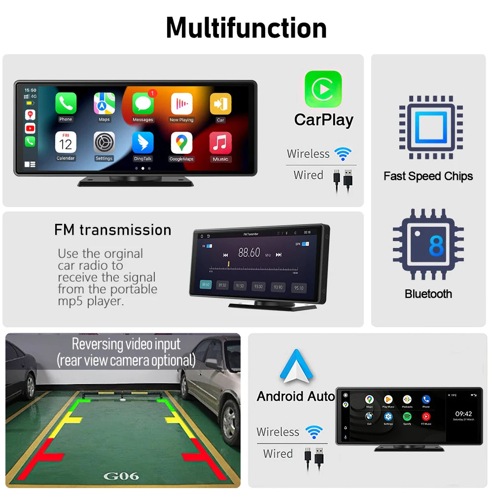 10.26” QLED Screen Universal autoradio MP5 Car Radio MultimediaI  WIFI Wireless Carplay Android Auto for Apple Or Android
