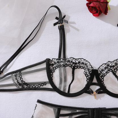 Ellolace Seductive Lingeries Sexy Hot Fantasy Bowknot Diamond Girl 3PCS Set Honey Premium Woman Underwear