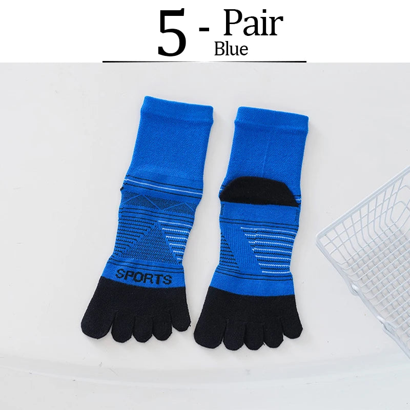 5 Pairs Men's Sports Five Finger Socks Colorful Compression Quick-Drying Sweat-Absorbing Fitness Cycling Hiking Split Toe Socks