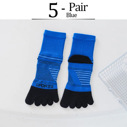 5 Pairs Men's Sports Five Finger Socks Colorful Compression Quick-Drying Sweat-Absorbing Fitness Cycling Hiking Split Toe Socks