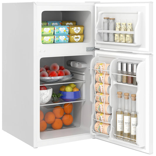 3.2 Cu.Ft Mini Fridge with Freezer, Double Door Compact Refrigerator with Adjustable Thermostat,, Energy Efficient, White
