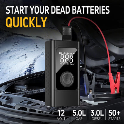 FHKJ Car Jump Starter 5-in-1 Air Pump Compressor Power Bank Starting Device Portable Battery Boosters Car Roadside Emergency Kit