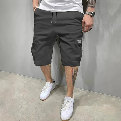 Men's Army Green Cargo Shorts Drawstring Waist Loose Fit Multi Pocket Shorts Men Summer Streetwear Casual Knee Shorts