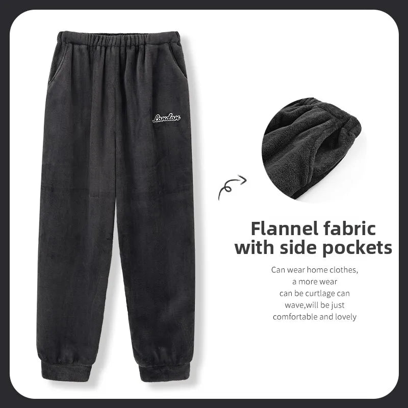 Men's Winter Thickened Fleece Coral Velvet Home Clothes Pants Plaid Patterned Home Pants Warm Comfortable mid Waist Elastic