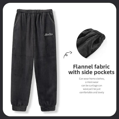 Men's Winter Thickened Fleece Coral Velvet Home Clothes Pants Plaid Patterned Home Pants Warm Comfortable mid Waist Elastic