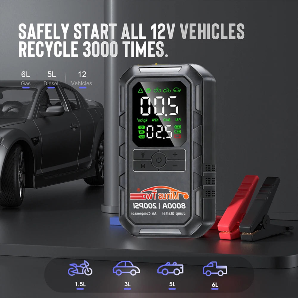 Car Jump Starter with Air Pump Starter 150PSI Digital Tire Inflator Car Battery Jump Starter With Air Compressor