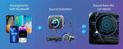 Joyroom Bluetooth 5.3 FM Transmitter AUX Car Adapter Audio FM Transmitter Bass Boost 3 Ports PD&QC 3.0 FM Bluetooth Fast Charger