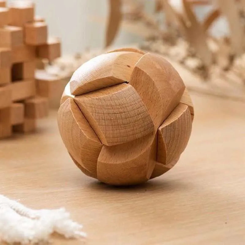 Magic Puzzle Ball Luban Brain Teasers Wooden Soccer Football Unlock Interlocking IQ Logic Challenge Educational Toys Kids Teens