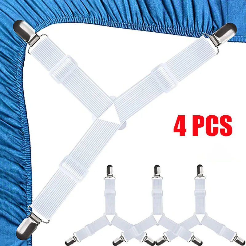 4Pcs Bed sheet strap, adjustable elastic fastener, with metal clip, fixed and fixed bed frame, easy-to-install strap mattress