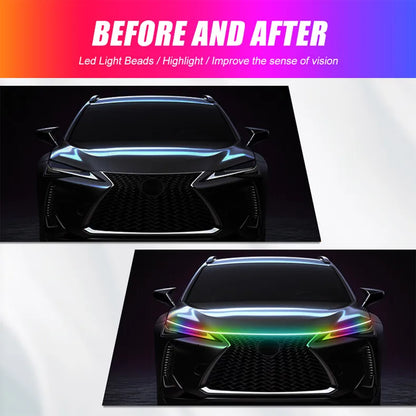 RGB Hood Light Daytime Running Lights For 12V Car APP Control Multi-function Led neon Strip Running Lights Automotive Supplies
