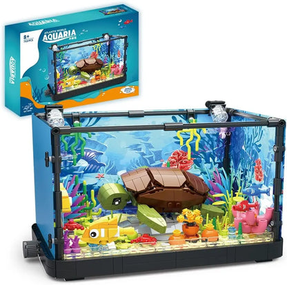 MOC Ocean Fish Tank Aquarium Building Block Set with Turtle - DIY Toy Brick for Kids Creative Playset Home Decor Birthday Gift