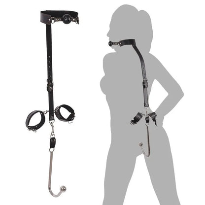 BDSM Guide of Adult Sex Products Backhand Mouth Plug Upper and Lower Handcuffs with Hooks Metal Anal Plug Leather Binding Toys