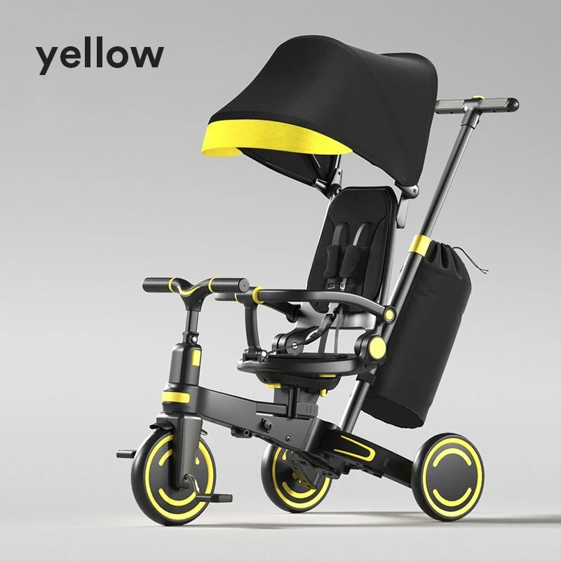 9-in-1 Push Tricycle for Toddlers Convertible Kids Trike with Adjustable Handle Safety Harness Lightweight Foldable for Boy Girl