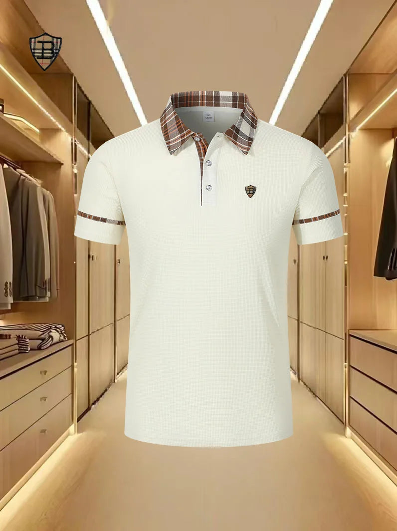 Luxury brand polo shirt summer short sleeved shield printed men's new striped lapel casual comfortable breathable T-shirt top